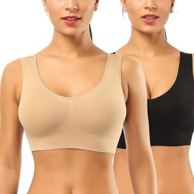 MEEMBOOLI Women Sports Non Padded Bra(Beige, Black)