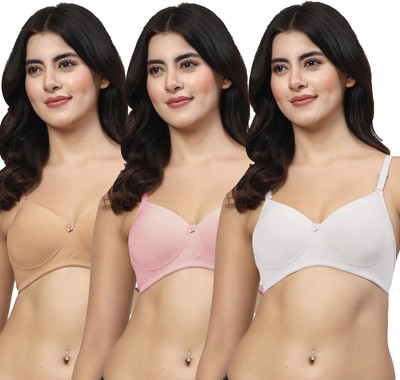 LILY Dapyklis Women Full Coverage Lightly Padded Bra(Gold, Pink, White)