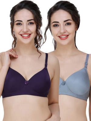 COLLEGE GIRL Hellopad ComboPO2 Women T-Shirt Lightly Padded Bra(Purple, Grey)