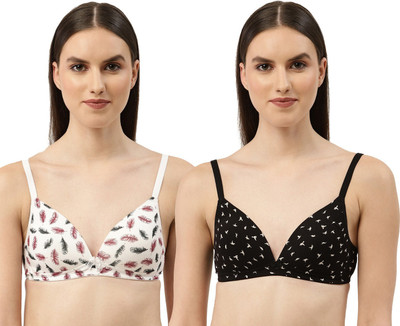 LEADING LADY Leading Lady Printed Lightly Padded Bra Pack of 2 Women T-Shirt Lightly Padded Bra(Black, White)