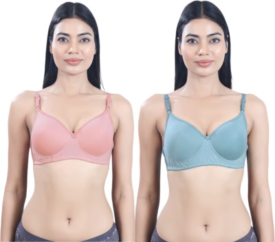 STREET WING Women Full Coverage Lightly Padded Bra(Blue, Pink)