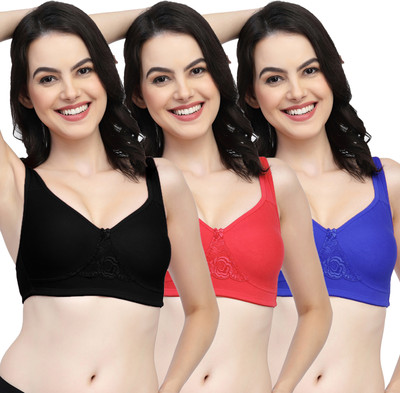 COLLEGE GIRL Women Minimizer Non Padded Bra(Black, Red, Dark Blue)