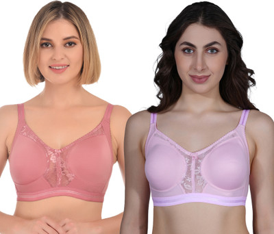 Ladyland Women full coverage front net bra Women T-Shirt Non Padded Bra(Pink, Purple)