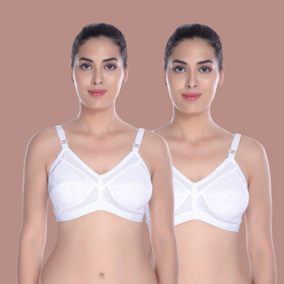 BodyBest Women’s Cotton Non-Padded Non-Wired Full Coverage Everyday Comfort Bra (White) Women Everyday Non Padded Bra(White)