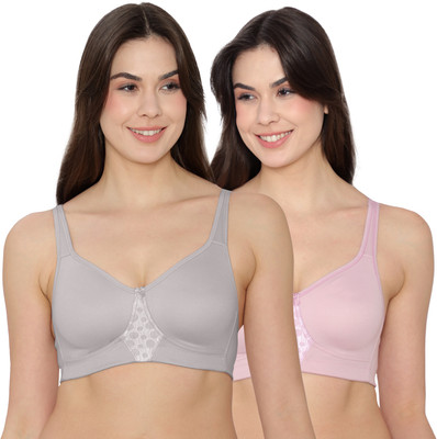 K LINGERIE Chase Double Layered Cups Center Lace Full Coverage Seamless Bra Women Everyday Lightly Padded Bra(Grey, Pink)