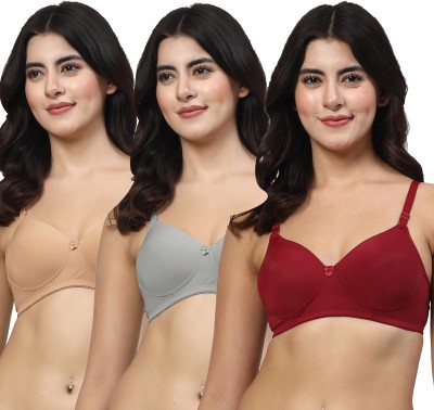 LILY Dapyklis Women T-Shirt Lightly Padded Bra(Gold, Grey, Maroon)