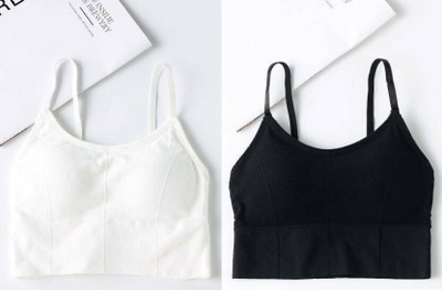 GURED Women Cami Bra Lightly Padded Bra(White, Black)