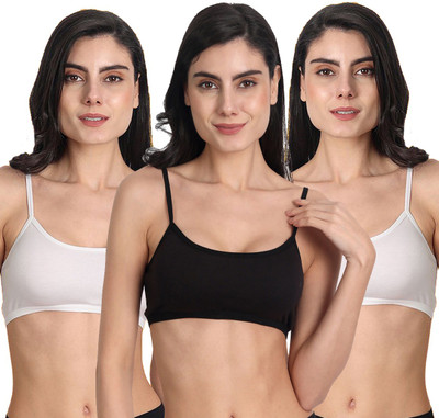 Aimly Women's Cotton Non-Padded Full Coverage Sports Bra Pack of 3 Women Sports Non Padded Bra(White, Black)