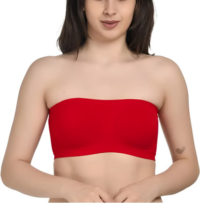 Roy Creation Women Non Padded Tube Bra for Girls Women Bandeau/Tube Non Padded Bra(Red)