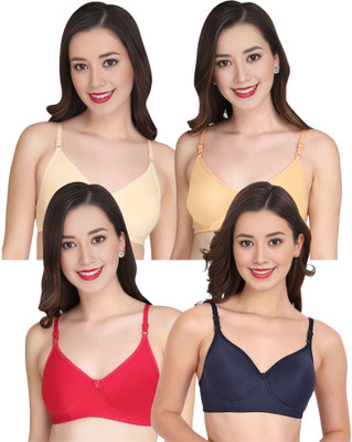 Tulzott Women Everyday Non Padded Bra (Pack Of 4) for T-Shirt Saree Dress Sports Garment Women Everyday Non Padded Bra(Beige)