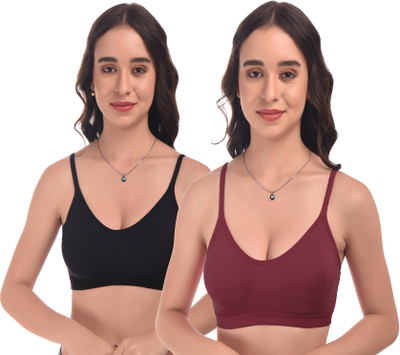 elina Women Sports Non Padded Bra(Black, Maroon)
