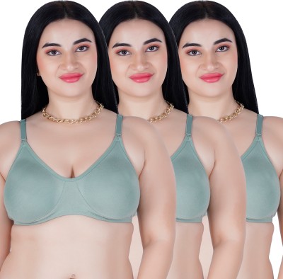 KOMLI Komli Lite Women's Non Padded Full Coverage Cotton Rich Fabric T-Shirt Bra Women T-Shirt Non Padded Bra(Green)