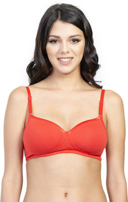Envie Women's Padded Cotton Bra, Non-Wired, T-Shirt Bra Women T-Shirt Lightly Padded Bra(Red)