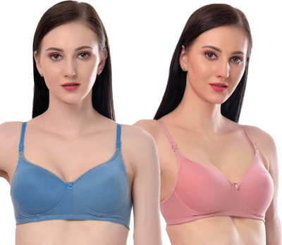 Pearlw Women Everyday Lightly Padded Bra(Light Blue, Pink)