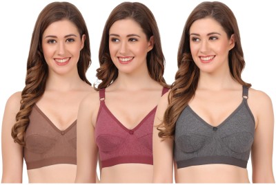 Wonkey Double Layer Cotton Blend Women Full Coverage Non Padded Bra(Multicolor)