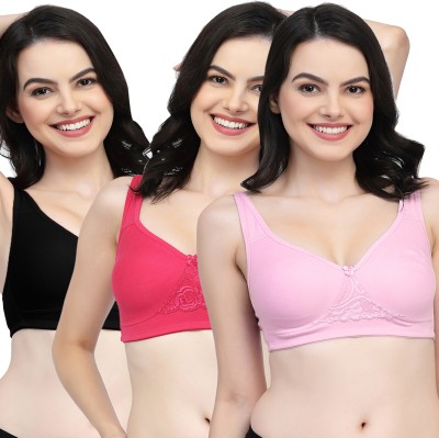 COLLEGE GIRL CG1214 Double Layered Women T-Shirt Non Padded Bra(Pink, Pink, Black)