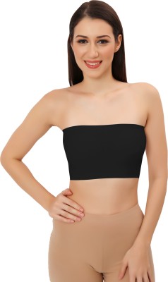 Bella Voste Women's Ice Silk Seamless Strapless Padded Tube Bra| Non-Wired Bandeau Bra Women Bandeau/Tube Lightly Padded Bra(Black)