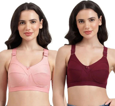 Famshu Women Full Coverage Non Padded Bra Maroon,Pink pack of 2 36c Women Full Coverage Non Padded Bra(Multicolor)