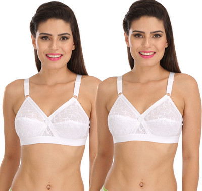 SONA Cross Chiken Everyday Plus Size Full Coverage Non Padded Cotton Bra Women Full Coverage Non Padded Bra(White)