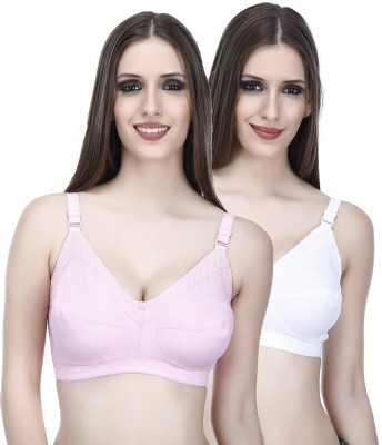 elina Comfort Wireless Bra for Women – Soft and Breathable Everyday Support Women Full Coverage Non Padded Bra(White, Pink)