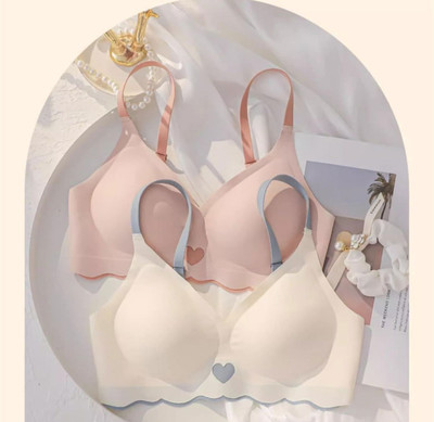 ZIMONE HEART PATTERN PINK&WHITE SEAMLESS SOFT PADDED BRA Women Everyday Lightly Padded Bra(Pink)