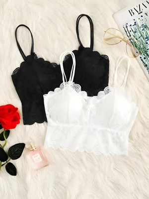 VS Beauti VS Beauti Lightly Padded Super Net Lace Bra Women Everyday Lightly Padded Bra(Black, White)