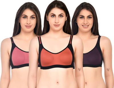 ASHMIRAS Pack of 3 Women Sports Non Padded Bra(Orange, Pink, Purple)