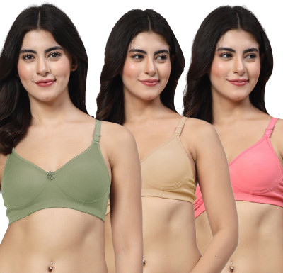 LILY Axela Moulded Double Layered Women T-Shirt Non Padded Bra(Green, Beige, Pink)