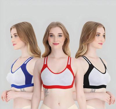 ASHMIRAS Pack of 3 Women Sports Non Padded Bra(Red, Blue, Black)