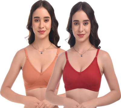 elina Women T-Shirt Non Padded Bra(Gold, Maroon)