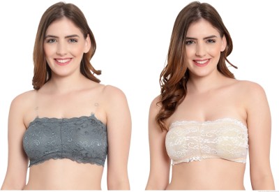 Shybees Supersoft Cotton Tube Bra with Detachable Straps Women Bandeau/Tube Lightly Padded Bra(Grey, White)