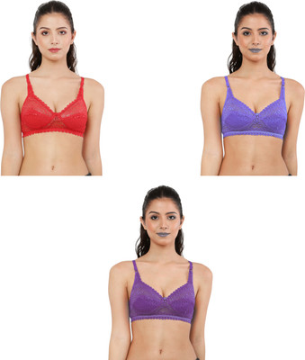 Havenhues Women Everyday Lightly Padded Bra(Red, Blue, Purple)