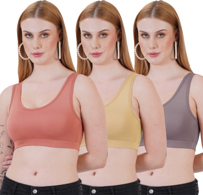 FigureFit SB04 Women Sports Non Padded Bra(Orange, Beige, Grey)