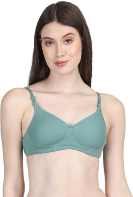 Nakshu Women's Padded Wire free Double Fabric Breathable Net Spacer Bra Women Push-up Lightly Padded Bra(Light Green)