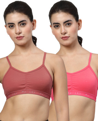 LILY stropSyliaD Women Sports Non Padded Bra(Maroon, Pink)
