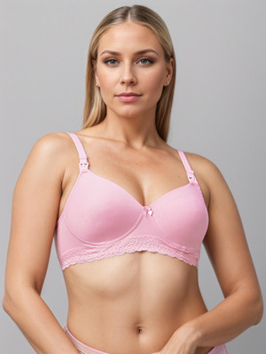 Cups & Lace Women Maternity/Nursing Heavily Padded Bra(Pink)