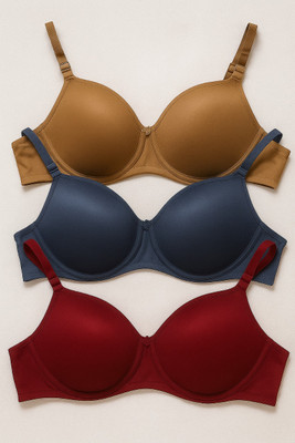 CALCADOS Combo pack of 3 Women Push-up Lightly Padded Bra(Brown, Blue, Maroon)