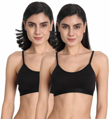 Aimly Women's Cotton Non-Padded Low Coverage Sports Bra - Black (PACK OF 2) Women Sports Non Padded Bra(Black)