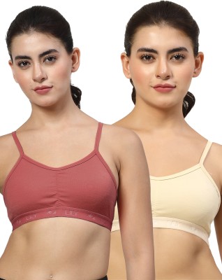 LILY stropSyliaD Women Sports Non Padded Bra(Maroon, Beige)