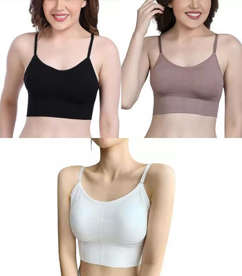 NSUSU Women Cami Bra Heavily Padded Bra Women Cami Bra Lightly Padded Bra(Black, Brown, White)