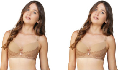 Ksvry Ksvry Combo Pack of Two Women's Full Cup Underwired Push up Bra Women Push-up Lightly Padded Bra(Brown)