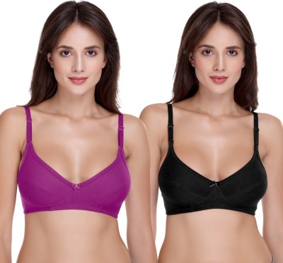 SONA Sona H-01 for Women's Cotton Full Coverage Non Padded Wire-Free T-Shirt Bra Women Full Coverage Non Padded Bra(Purple, Black)