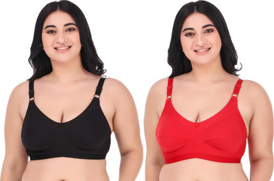 Winsure Women Full Coverage Non Padded Bra(Red, Black)