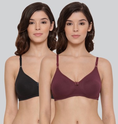 Lyra Women T-Shirt Non Padded Bra(Black, Maroon)