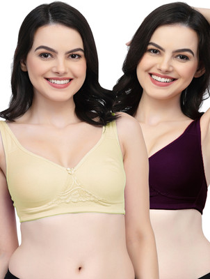 COLLEGE GIRL CG1214 Double Layered Women T-Shirt Non Padded Bra(Beige, Purple)