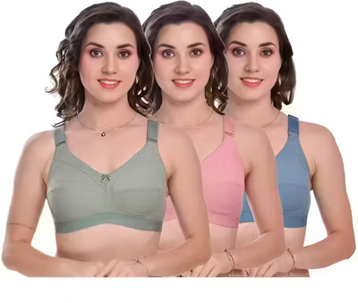 LADHAVA Solid Color Bra – Cotton Comfort, Light Padding, Everyday Style Women Everyday Non Padded Bra(Pink, Blue, Green)