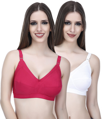 elina Plus Size Comfort Bra for Women Women Full Coverage Non Padded Bra(White, Pink)