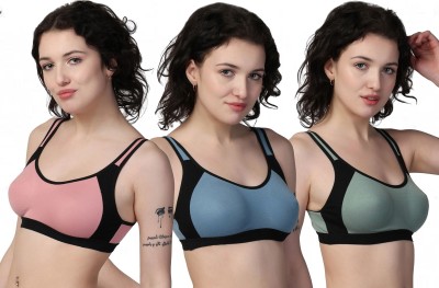 CURVZEX Women Sports Non Padded Bra(Blue, Pink, Green)