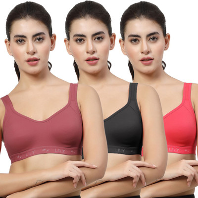 LILY Strops555 Women Sports Non Padded Bra(Maroon, Black, Red)