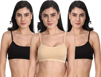 Aimly Women's Cotton Non-Padded Full Coverage Sports Bra Pack of 3 Women Sports Non Padded Bra(Black, Beige)